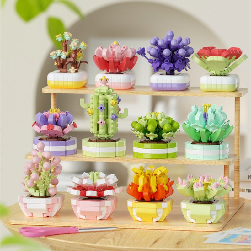 Compatible With Lego Fleshy Flowers Plant Cactus Potted Building Blocks Assembled Toy Ornaments Teacher'S Day Gift - Image 3